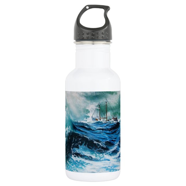 Ship In the Sea in Storm Water Bottle (Front)