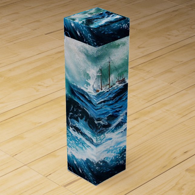 Ship In the Sea in Storm Wine Gift Box (Front)