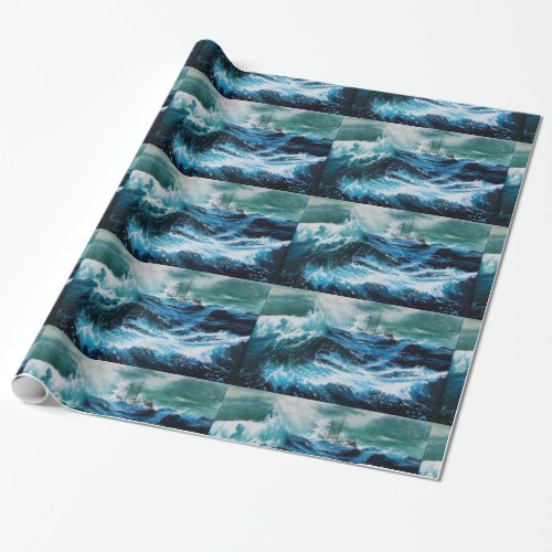 Ship In the Sea in Storm Wrapping Paper