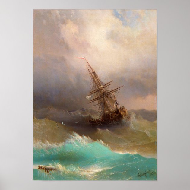 SHIP IN THE STORMY SEA IVAN AIVAZOVSKY Art Poster Zazzle   Ship In The Stormy Sea Ivan Aivazovsky Art Poster R5a20a40f7dfb4a69a6ccf50ce5aef9a0 0lxco 8byvr 630 