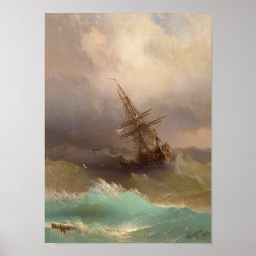 Ship in the Stormy Sea Poster