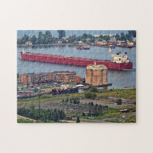 Ship Leaving the Bay in Duluth Minnesota Jigsaw Puzzle