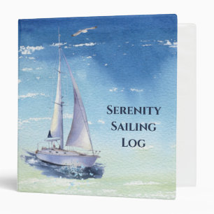 Ship Log Watercolor Modern Blue Nautical Sailing 3 Ring Binder