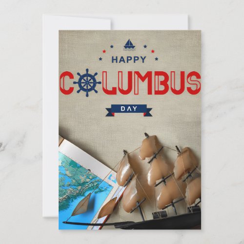 Ship  Map Happy Columbus Day Invitation