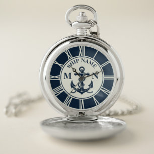 Ship name and your monogram pocket watch