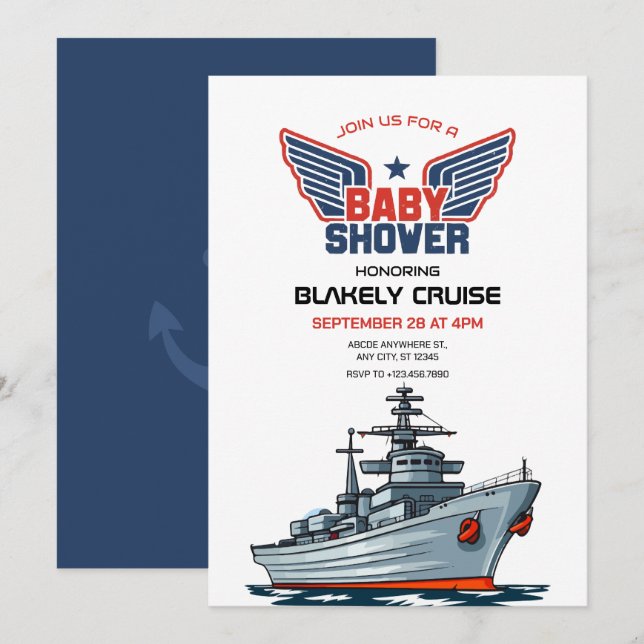 Ship Navy army baby shower Invitation (Front/Back)