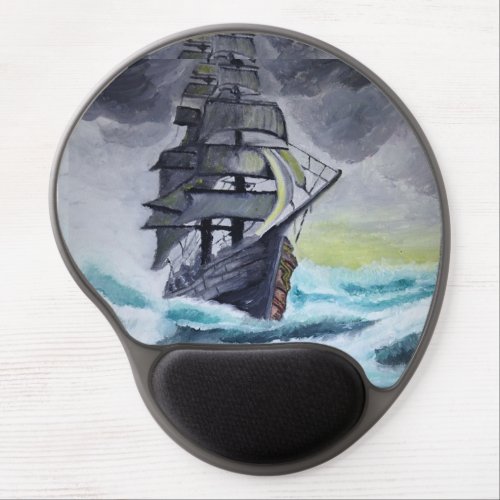 Ship on a stormy sea Oil painting on canvas Gel Mouse Pad