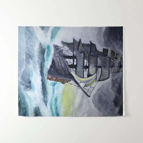 Ship on a stormy sea Oil painting on canvas Tapestry