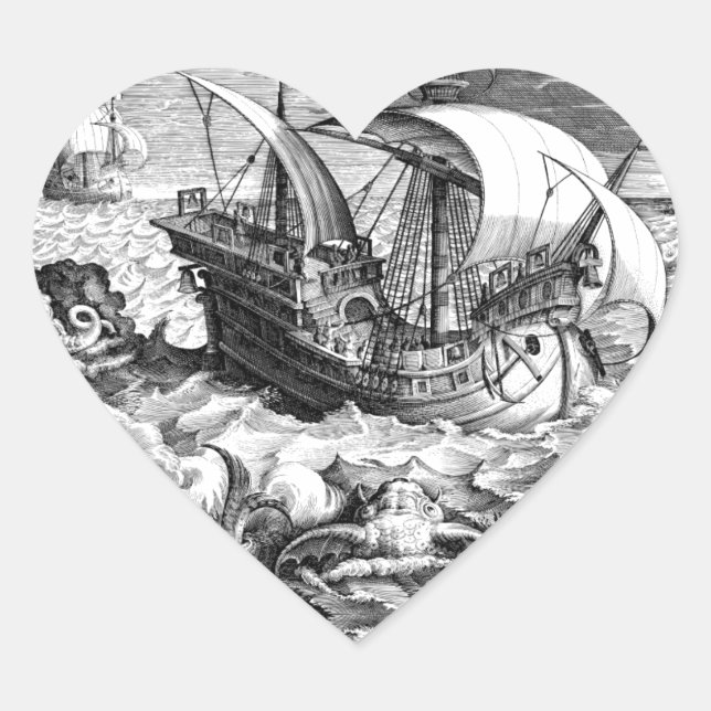 Ship on a Tempest Heart Sticker (Front)
