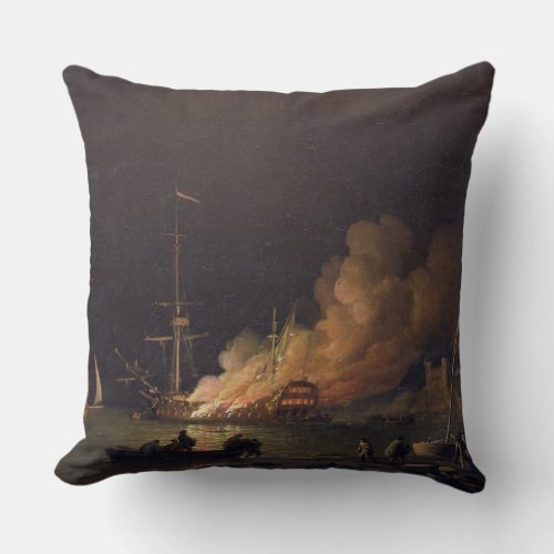 Ship on Fire at Night c1756 oil on canvas Throw Pillow