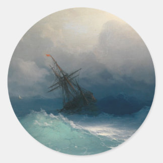 Ship on Stormy Seas Classic Round Sticker