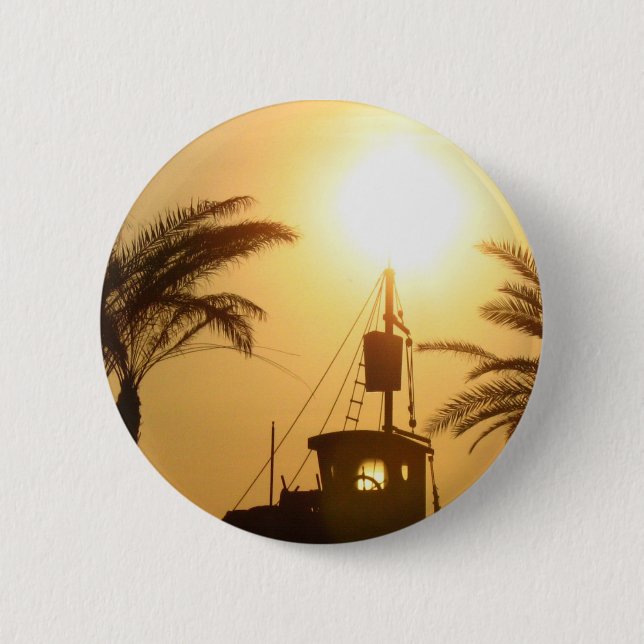 Ship Palm Trees Sun Photo Round Badge Button (Front)