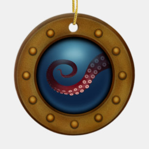 Ship Porthole Deep Sea Creature Steampunk Vintage Ceramic Ornament