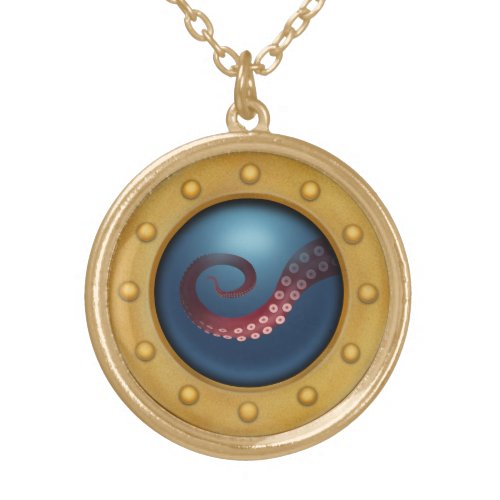 Ship Porthole Under Sea Octopus Submarine Nautical Gold Plated Necklace