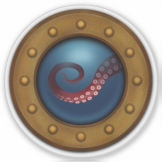 Ship Porthole With Sea Monster Tentacle Steampunk Sticker
