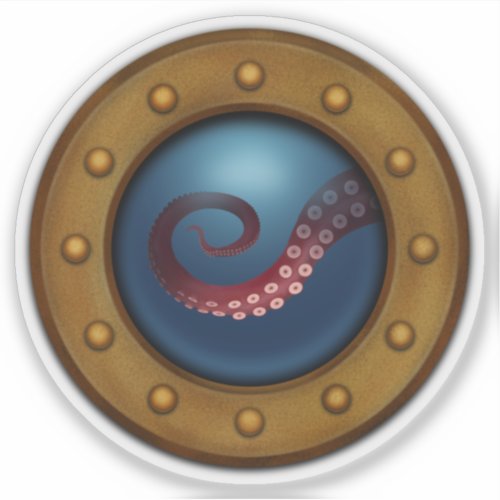 Ship Porthole With Sea Monster Tentacle Steampunk Sticker