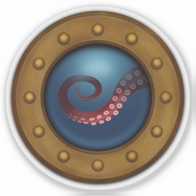 Ship Porthole With Sea Monster Tentacle Steampunk Sticker (Front)
