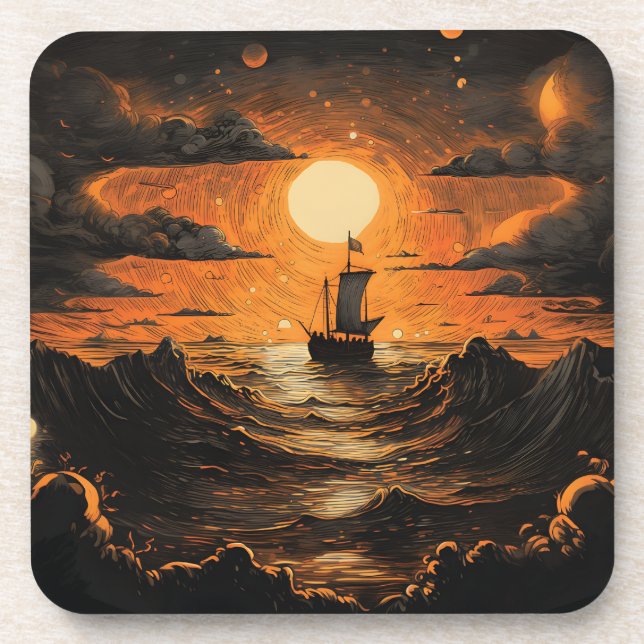 Ship sailing in the night  beverage coaster (Front)