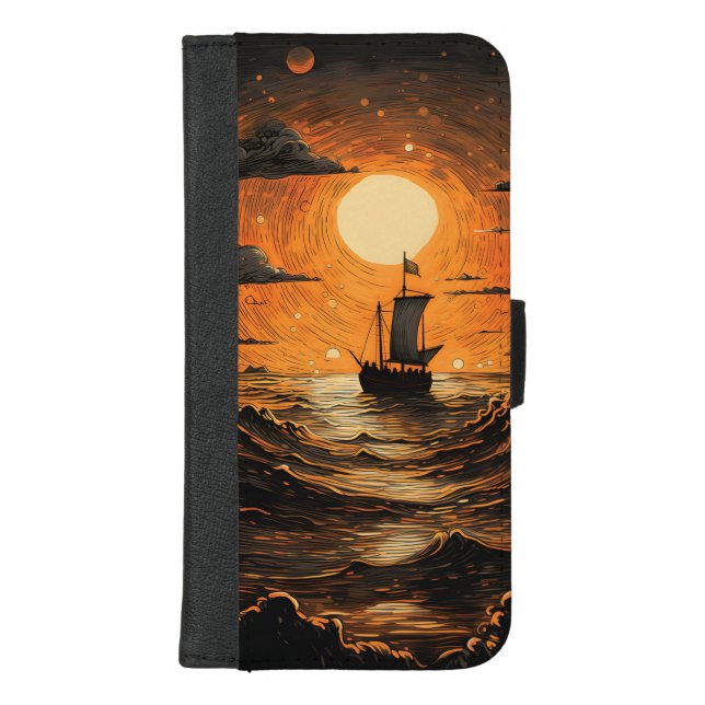 Ship sailing in the night  iPhone wallet case (Front)