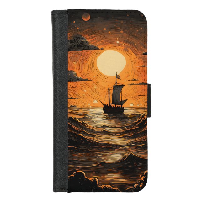 Ship sailing in the night  iPhone wallet case (Front)