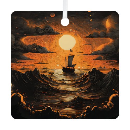 Ship sailing in the night  metal ornament