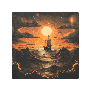 Ship sailing in the night  metal print