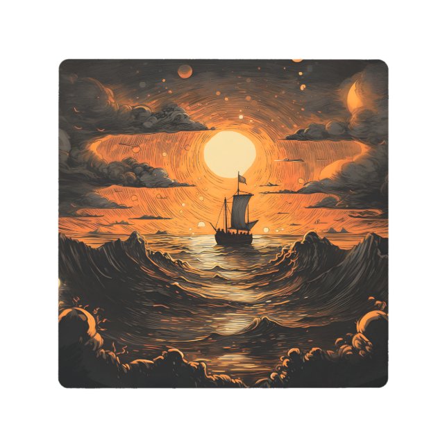 Ship sailing in the night  metal print (Front)
