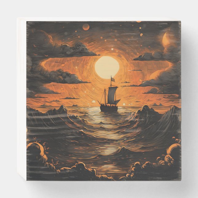 Ship sailing in the night  wooden box sign (Front Horizontal)