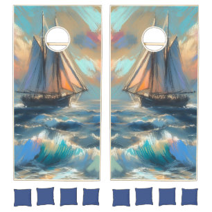 Ship Sailing On The Sea Cornhole Set