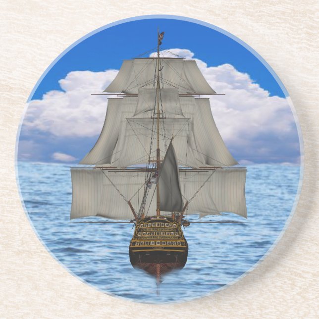 Ship sailing sandstone coaster (Front)