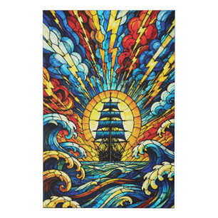 Ship Sailing Through Storm Faux Canvas Print