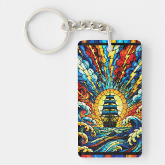 Ship Sailing Through Storm Keychain