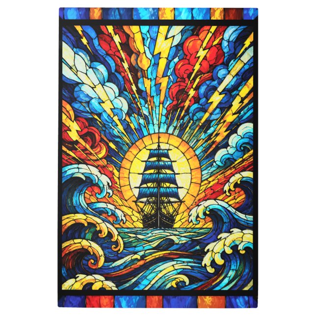 Ship Sailing Through Storm Metal Print (Front)