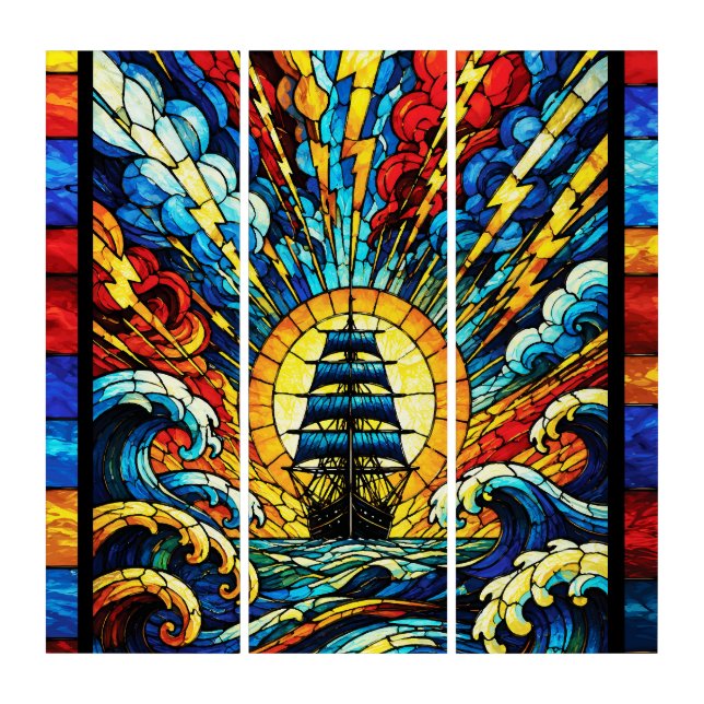 Ship Sailing Through Storm Triptych (Front)
