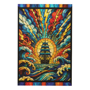 Ship Sailing Through Storm Wood Wall Art