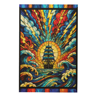 Ship Sailing Through Storm Wood Wall Art