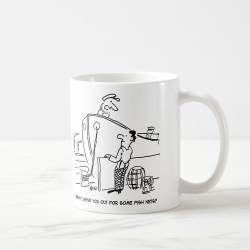 Ship skipper asks crew member for fish nets journa coffee mug