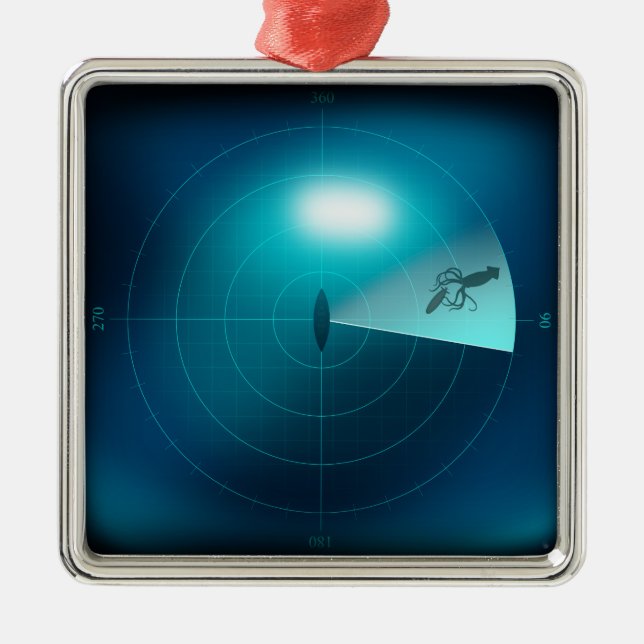 Ship Sonar Detecting Kraken Sea Monster Nautical Metal Ornament (Front)