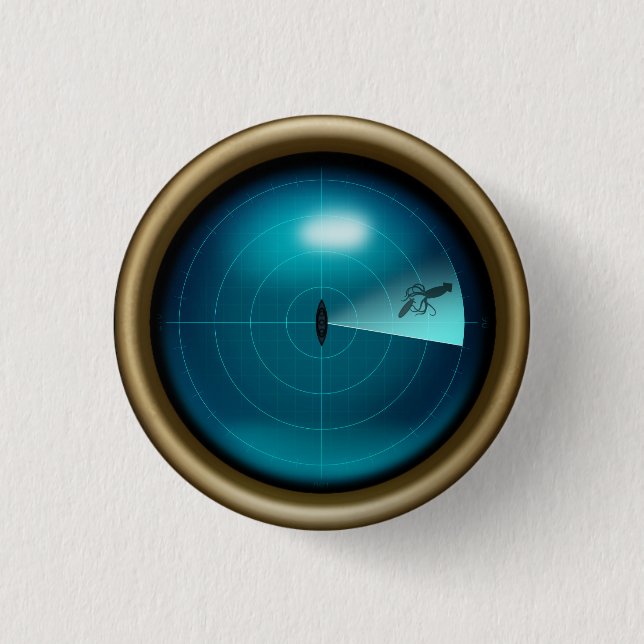 Ship Sonar Image of a Kraken Nautical Steampunk Button (Front)