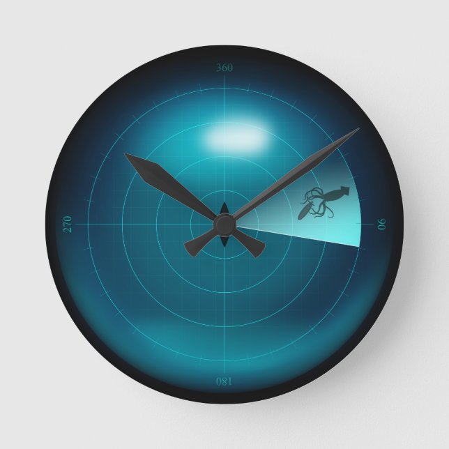 Ship Sonar Screen Kraken Giant Squid Nautical Round Clock (Front)