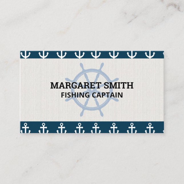 Ship Wheel | Anchor Pattern Business Card (Front)