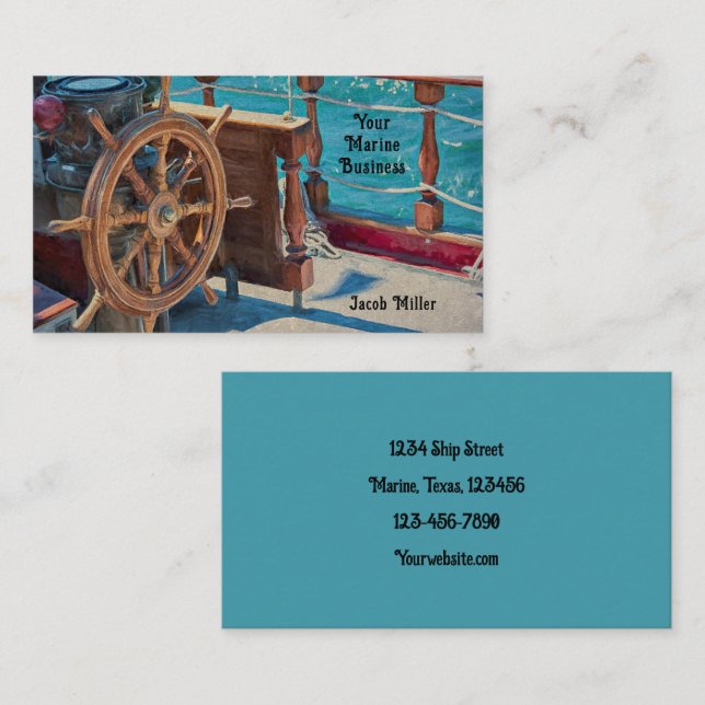 Ship Wheel Blue Nautical Business Card (Front/Back)