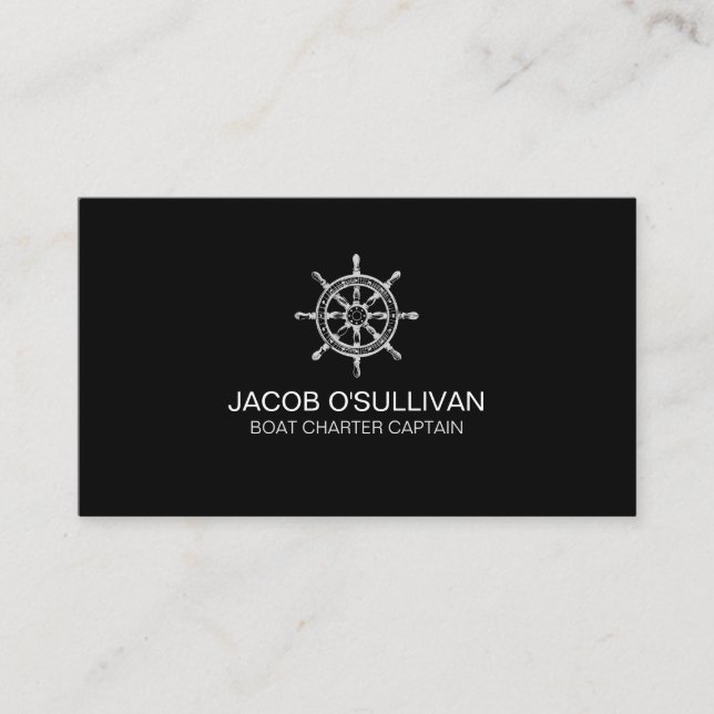 Ship Wheel Boat Charter Fishing Business Card (Front)