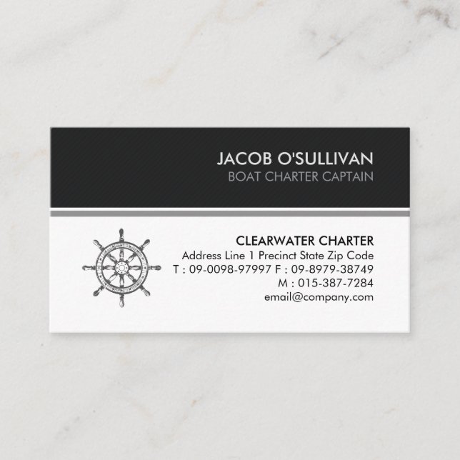 Ship Wheel Boat Charter Fishing Business Card (Front)