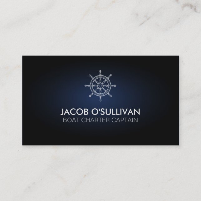 Ship Wheel Boat Charter Fishing Business Card (Front)