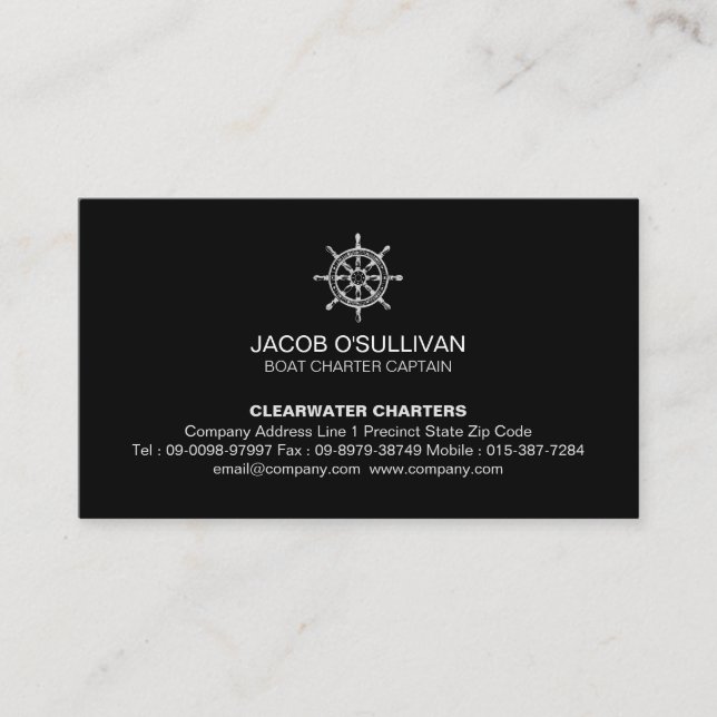 Ship Wheel Boat Charter Fishing Business Card (Front)
