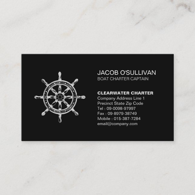 Ship Wheel Boat Charter Fishing Business Card (Front)