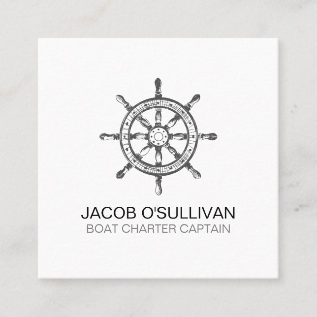 Ship Wheel Boat Charter Fishing Square Business Card (Front)