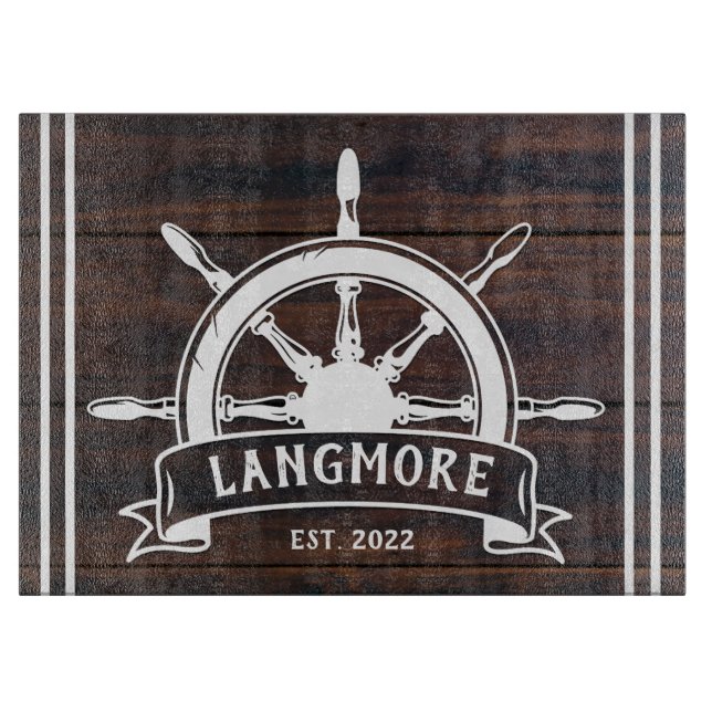 Ship Wheel Family Name Year Established Beach Lake Cutting Board (Front)