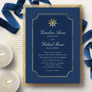Ship Wheel Nautical Wedding Foil Invitation